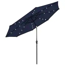 Gymax - 9FT Solar Umbrella LED Patio Market Steel Tilt w/ Crank Outdoor Patio - Navy
