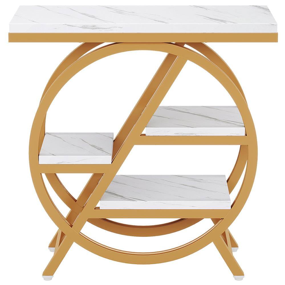 Front. Kadyn - Kadyn Sofa Side End Table, 4-Tier Couch Table, Small Side Table Snack Table with Storage Shelves,White & Gold - White & Gold.