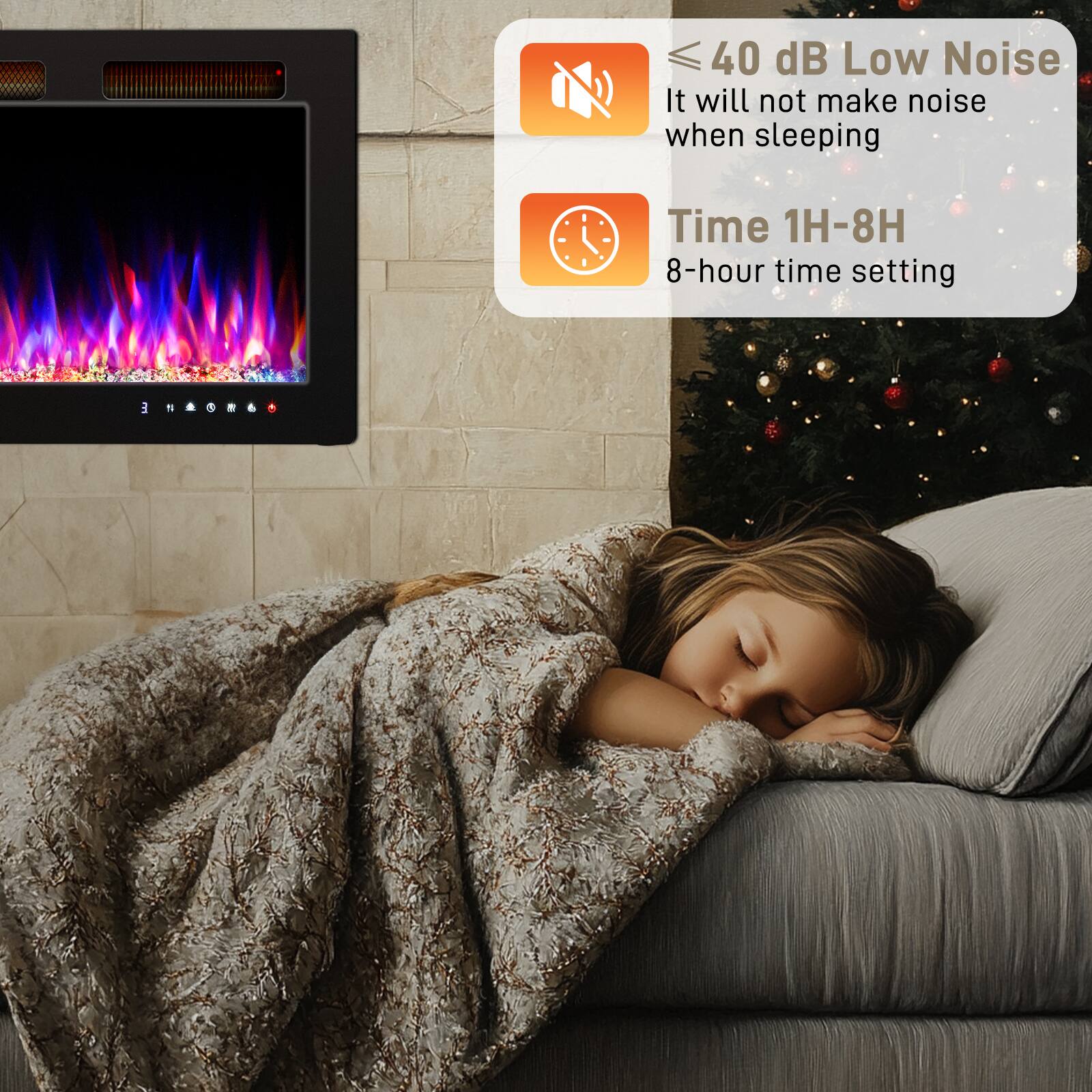 - 40 dB Low Noise
  - It will not make noise when sleeping

- Time 1H-8H
  - 8-hour time setting