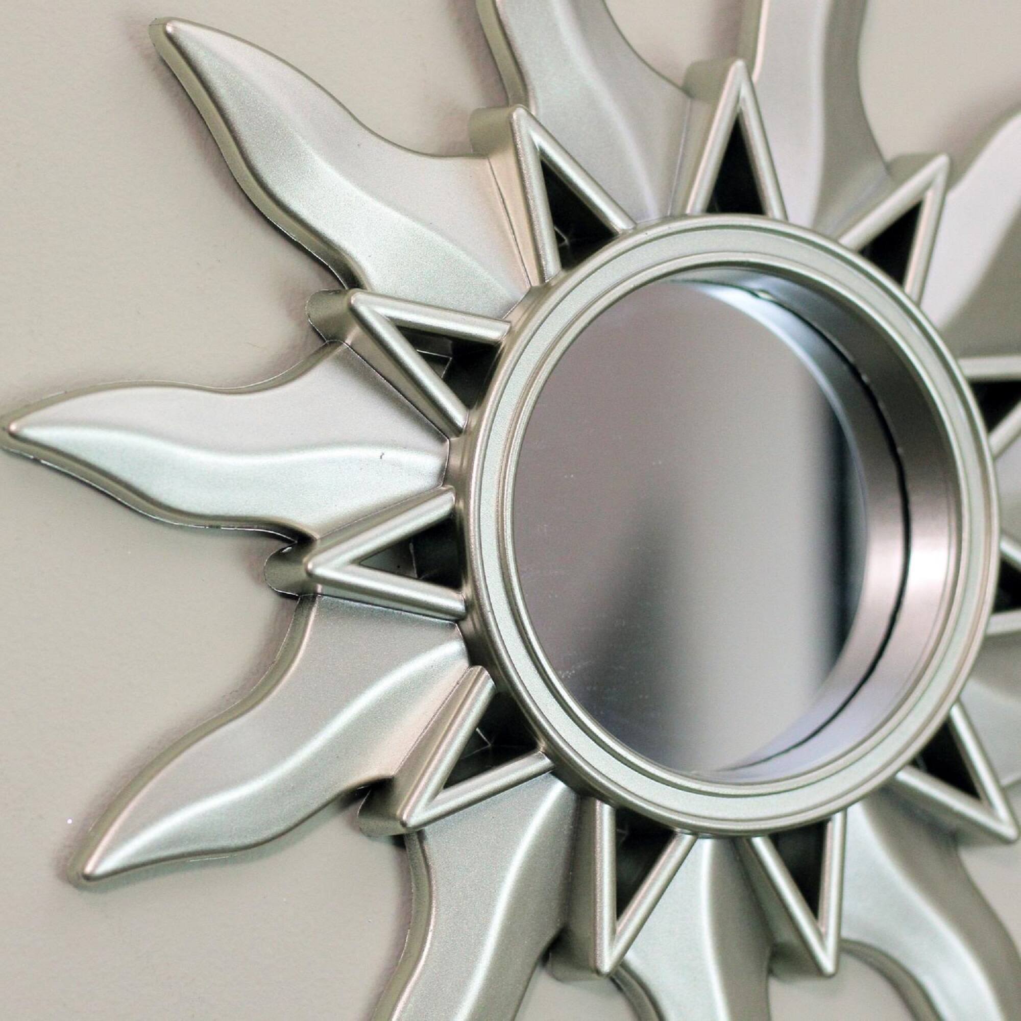 Alt View 1. Northlight - Set of 3 Mayan Sunburst Matte Silver Round Mirrors 9.5" - Gray.