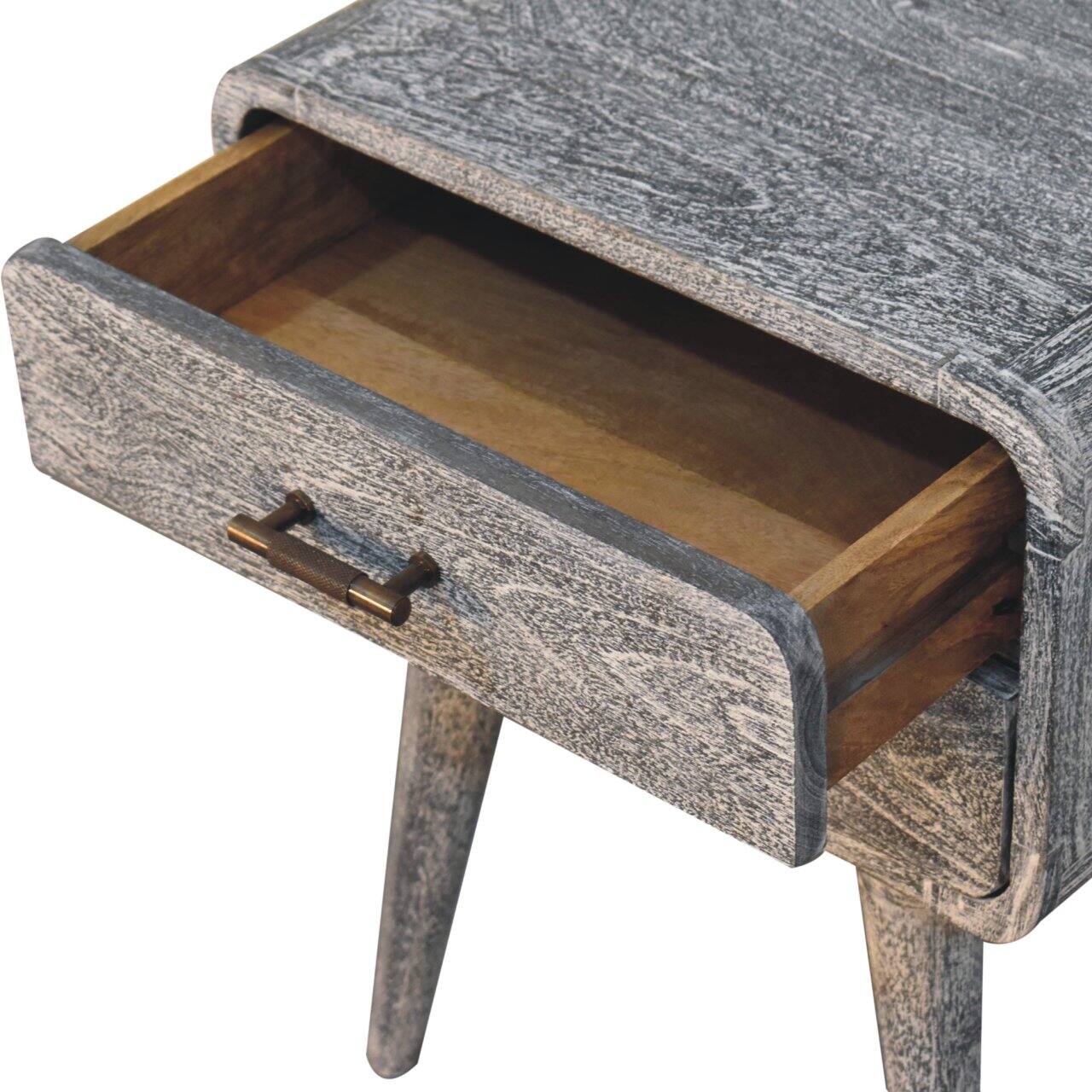 Alt View 4. Artisan Furniture - Artisan Furniture Solid Wood Sandblasted Ash Curved Bedside, 2 Drawers, Grey - Grey.