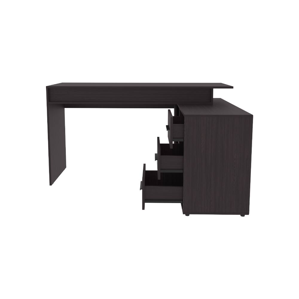 Alt View 2. Loheer - Loheer Black Wengue Desk with 3 Drawers and 2 Shelves Home Office Computer Desk - Black Wengue.