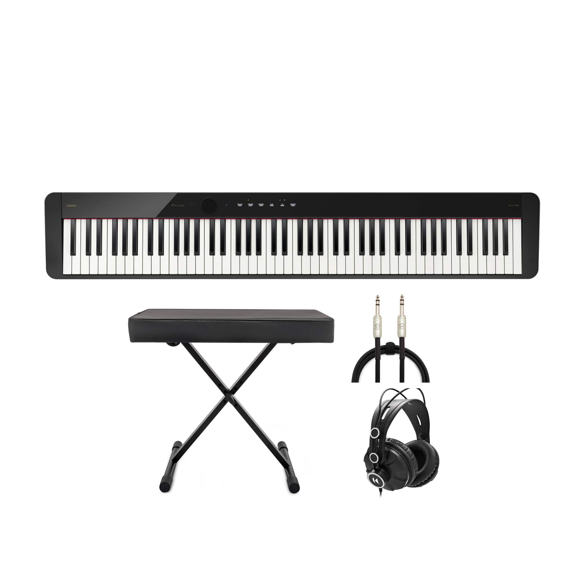 Privia 88-Key Digital Piano with Casio CS68 Stand (Black) w/Bench Bundle