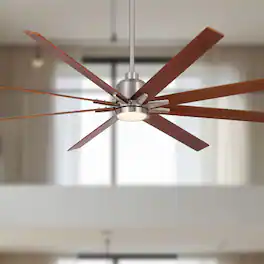 LUCKY ONE - 84" Oversized Ceiling Fan with Light Remote 8 Solid Wood Blades DC Motor - Brushed Nickel