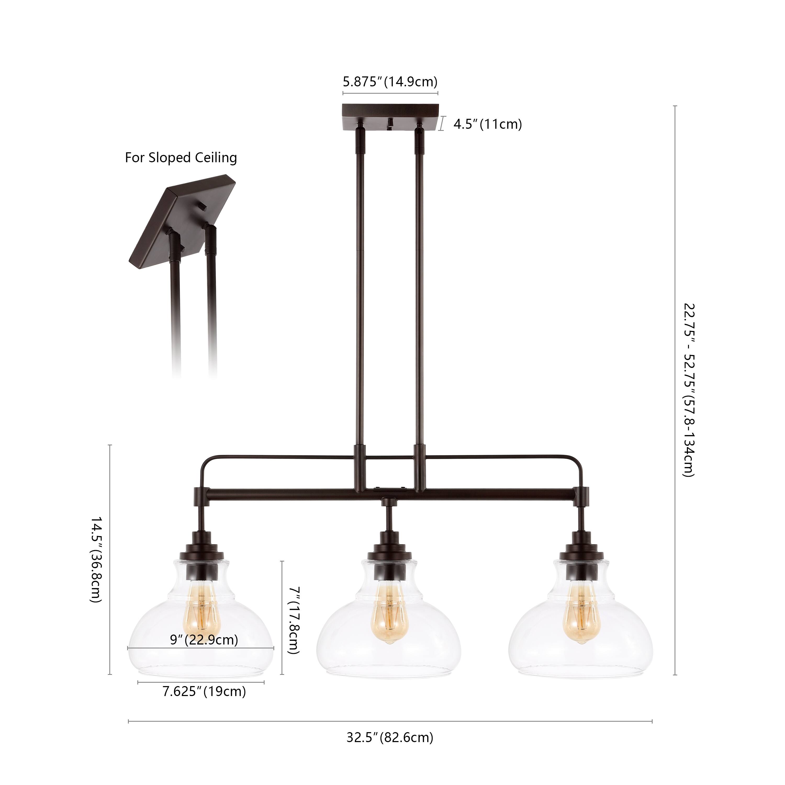 5.875" (14.9cm)  
4.5" (11cm)  
For Sloped Ceiling  
14.5" (36.8cm)  
9" (22.9cm)  
7.625" (19cm)  
7" (17.8cm)  
22.75" - 2.75" - 52.75" (57.8 - 134cm)  
32.5" (82.6cm)