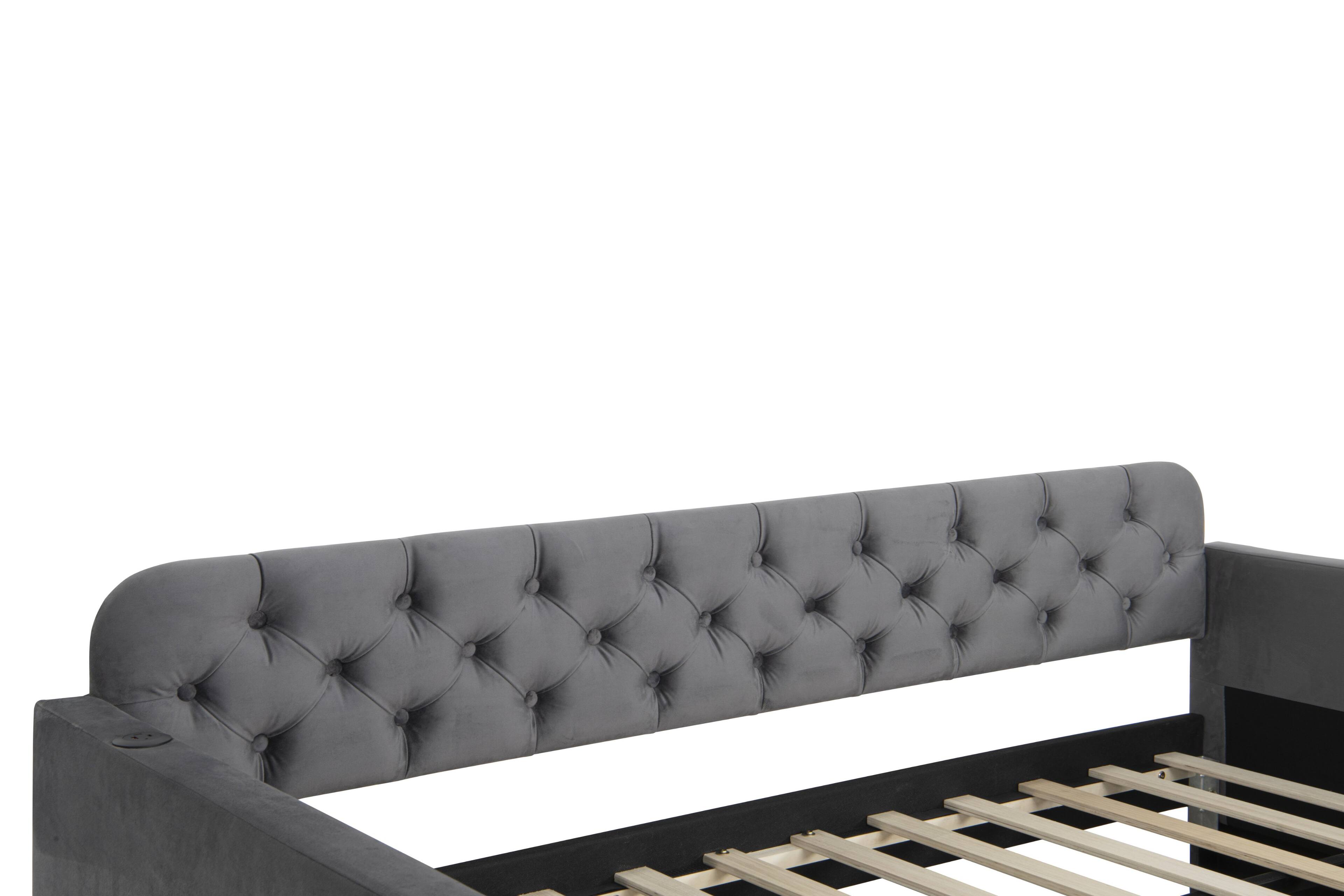 Alt View 5. Trinkets Crazed - Twin Size Upholstered Daybed with Trundle and USB Charging Design, Velvet Upholstered Daybed Frame, Twin Sofa Bed - Grey.