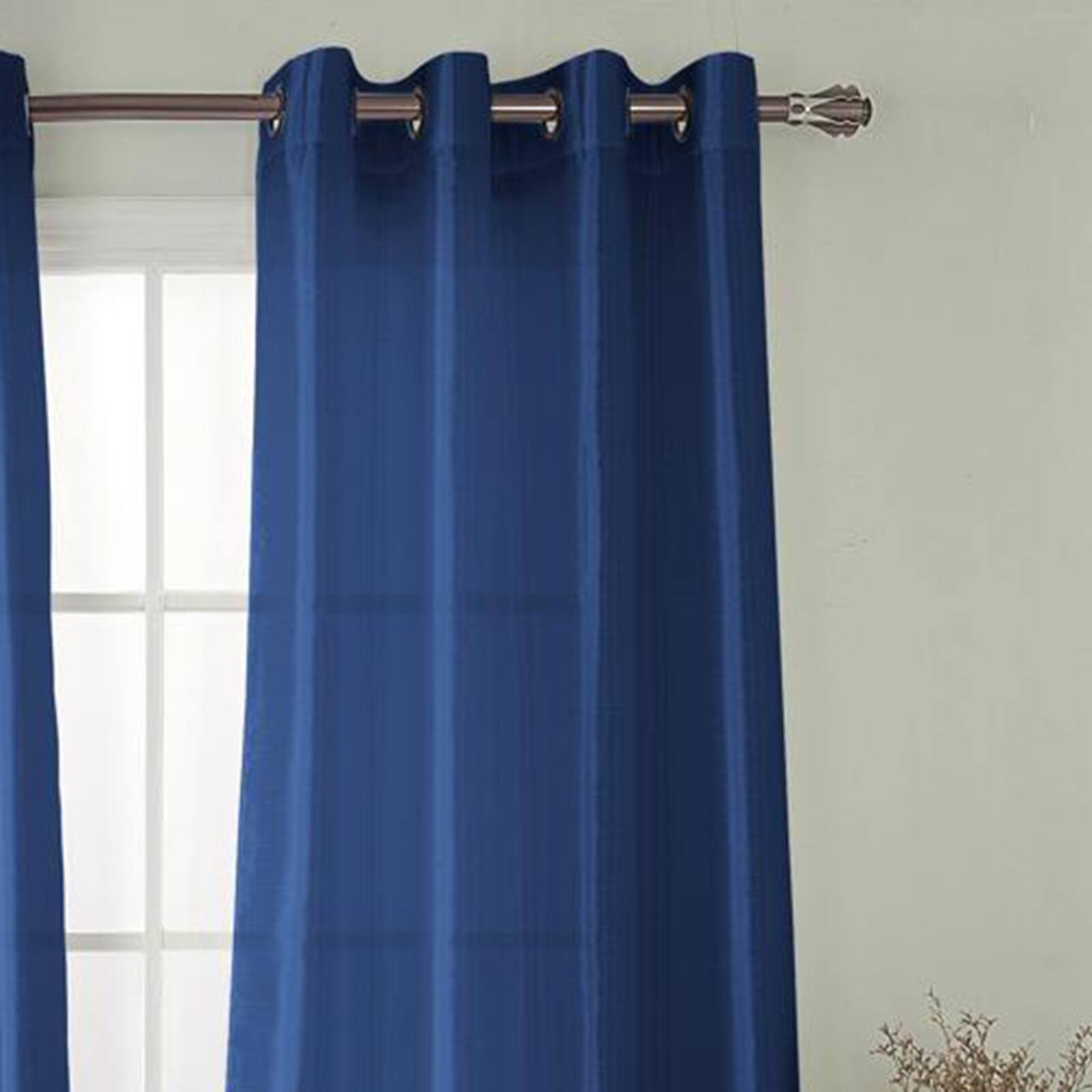 Left. Olivia Gray - RT Designers Collection Nancy Faux Luxurious Silk Grommet Curtain Panel 54" x 63" Navy - Navy.