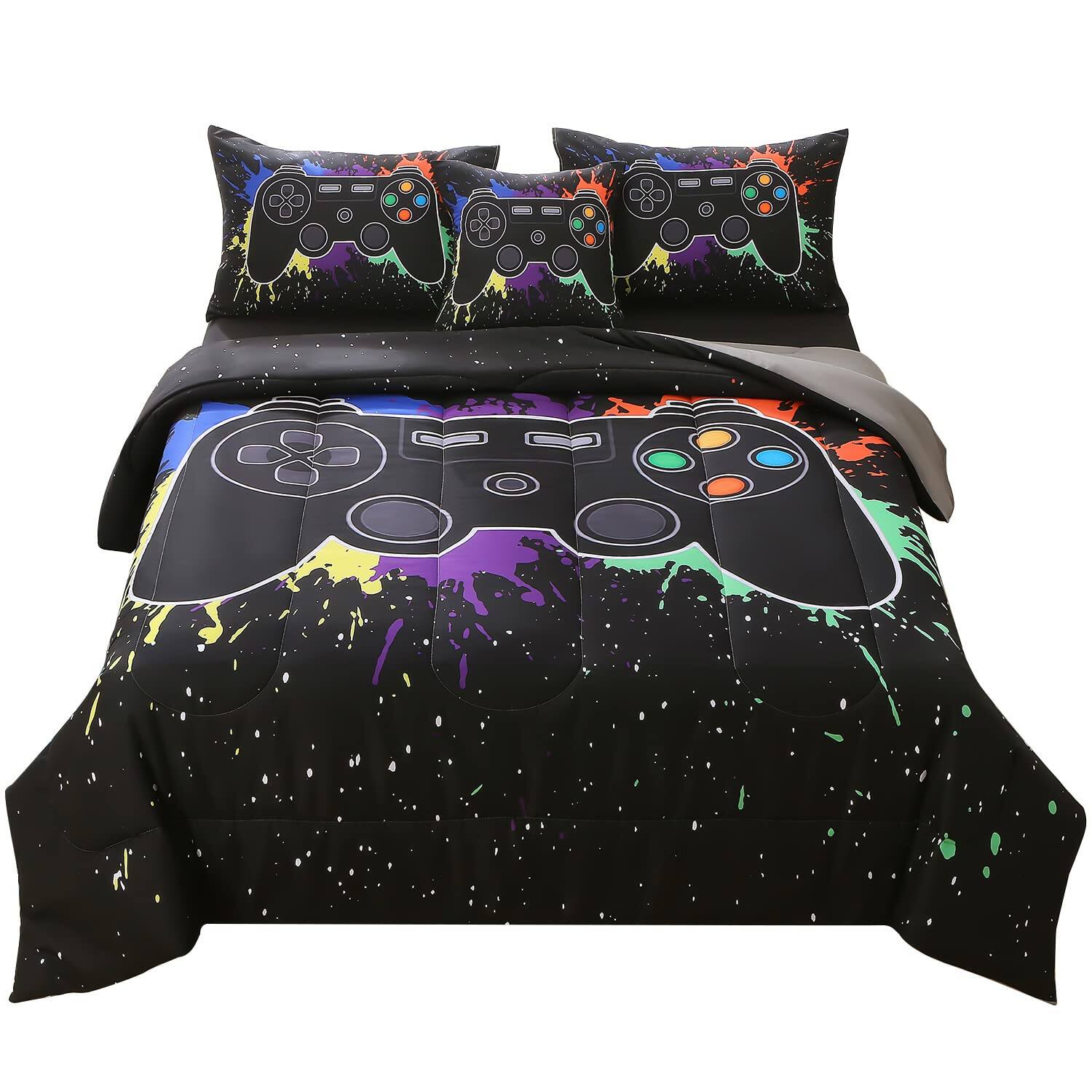 Front. NICHOLAS KLEIN - Gamer Comforter Sets For Boys girls Bed In A Bag 3d Video Game Bedding -all Season Microfiber With Pillowca... - Black Full (6-Piece).