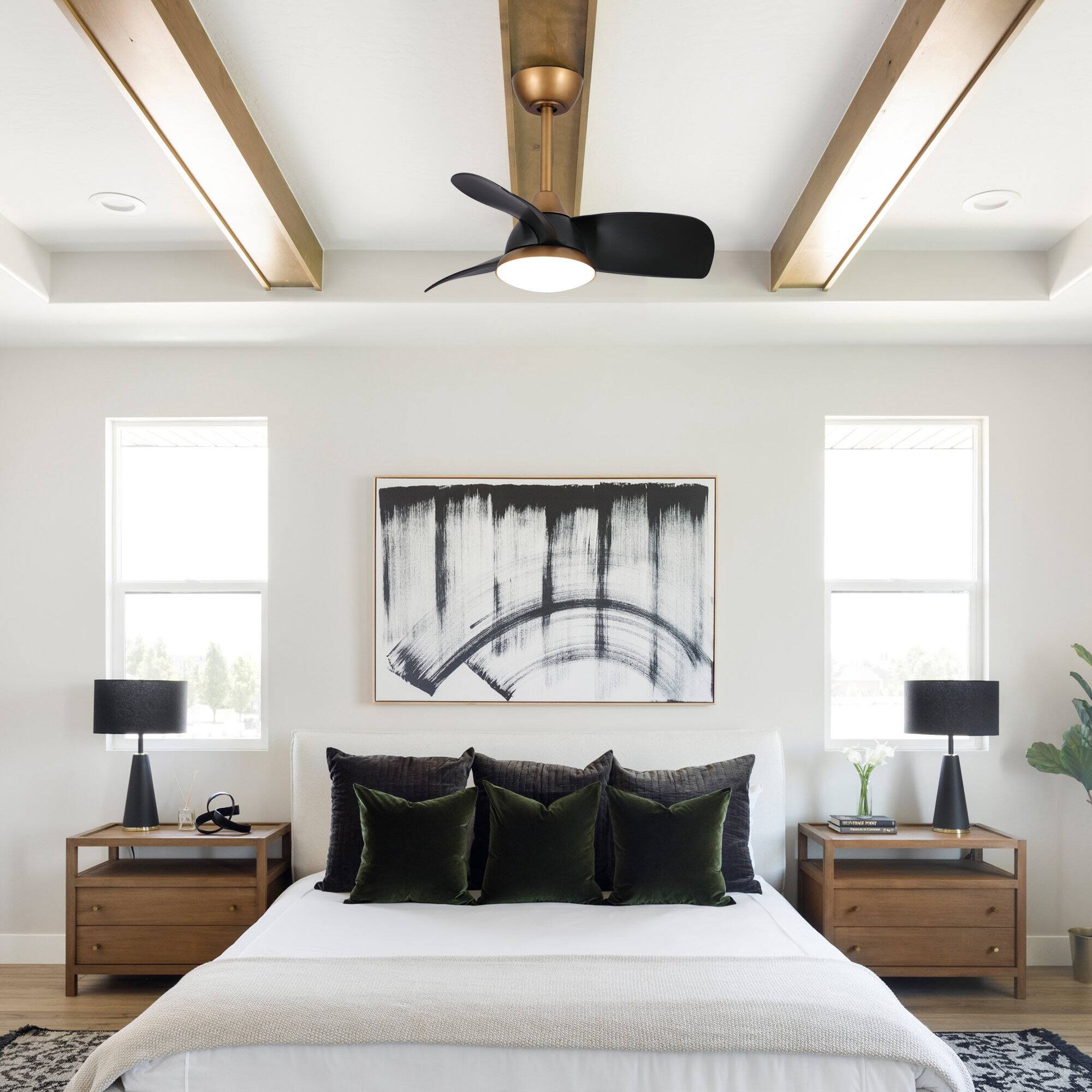 Angle. Parrot Uncle - 28" Aged Brass LED Ceiling Fan with Lighting and Remote Control - Black.
