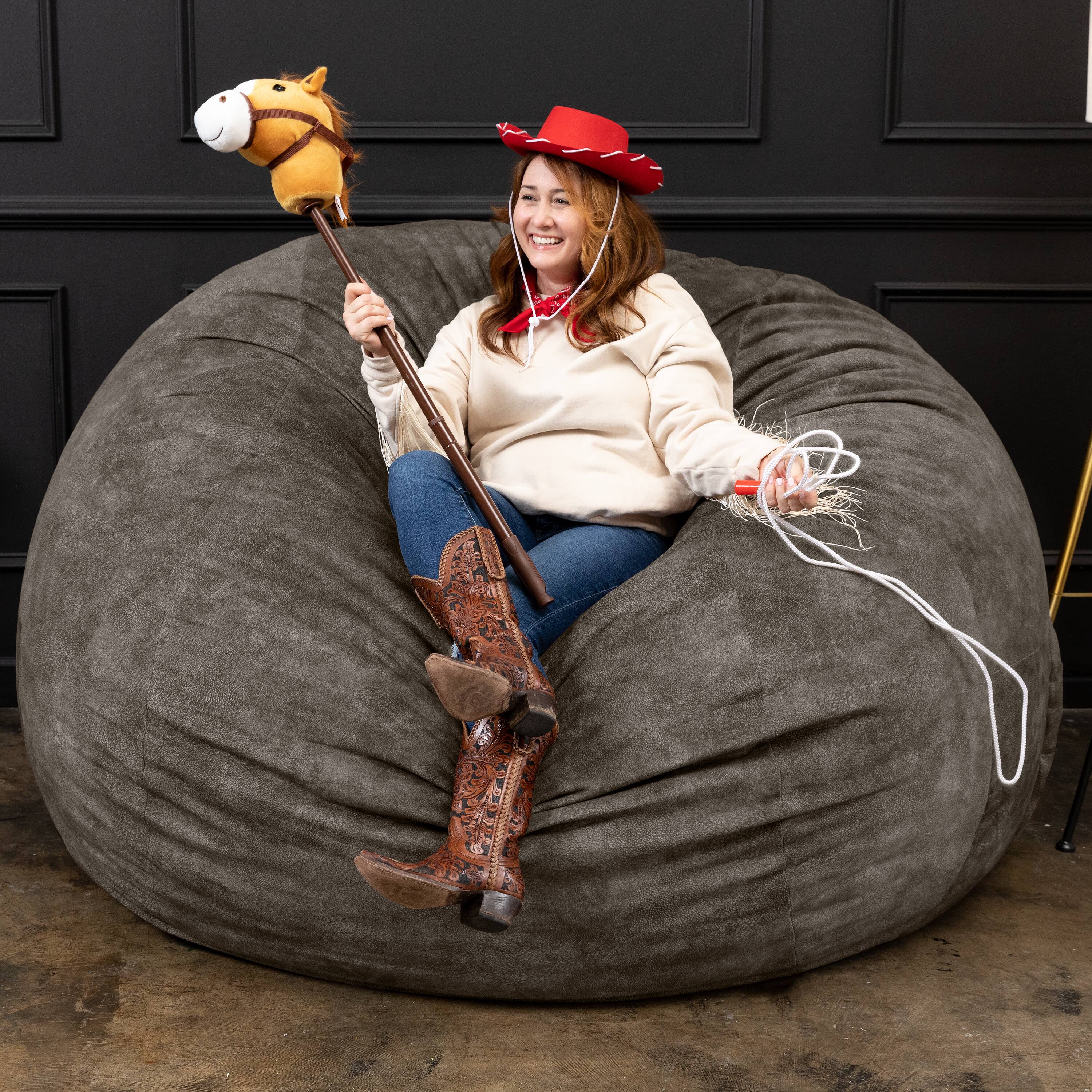 Back. Jaxx - Jaxx Saxx 6 Foot Giant Bean Bag Chair - Padded Microvelvet, Pewter - Padded Microvelvet - Pewter.