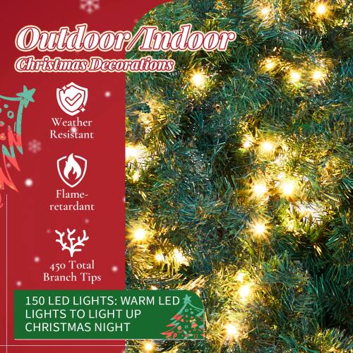 Outdoor/Indoor Christmas Decorations

- Weather Resistant
- Flame-retardant
- 450 Total Branch Tips
- 150 LED Lights: Warm LED Lights to Light Up Christmas Night