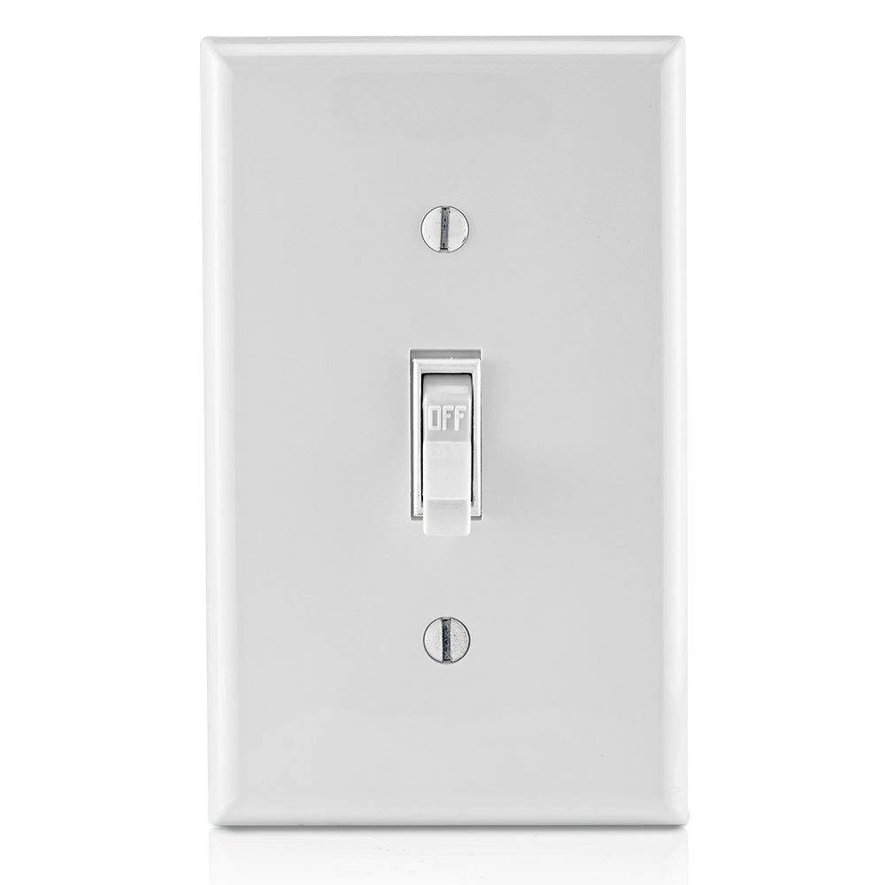 Left. Leviton - 15 Amp 120 Volt Toggle Framed Single-Pole AC Quiet Switch, Residential Grade, Grounding, 10-Pack (1451-2WM) - White.