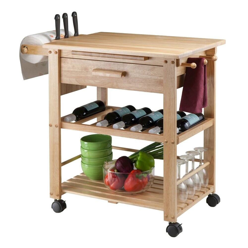 Left. FurniFact - Solid Wood Mobile Utility Cart - Natural.