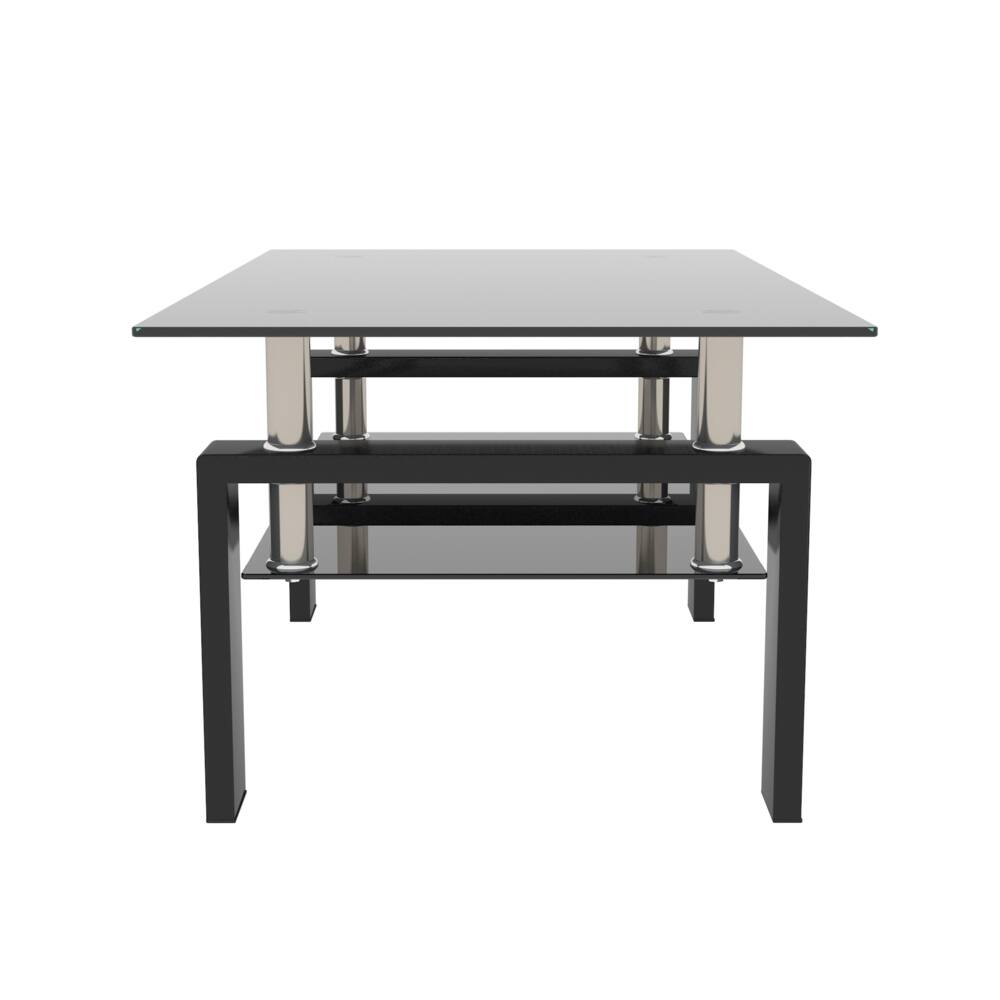 Alt View 2. Loheer - Loheer Black Glass Coffee Table Modern Clear Center Table Living Room Furniture - Black.