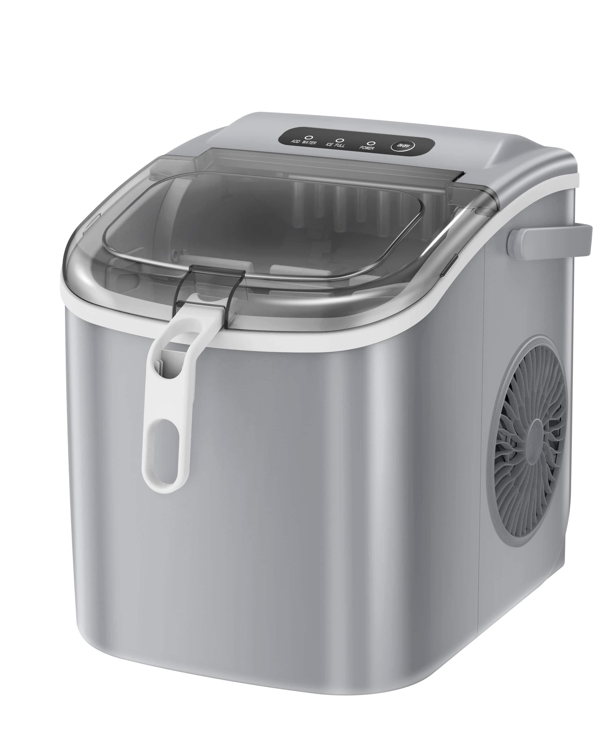 Front. LHRIVER - Portable Countertop Ice Maker with Carrying Handle and Scoop, 9 Ice Cubes in 6 Minutes, 26 lbs Daily Output - Grey.