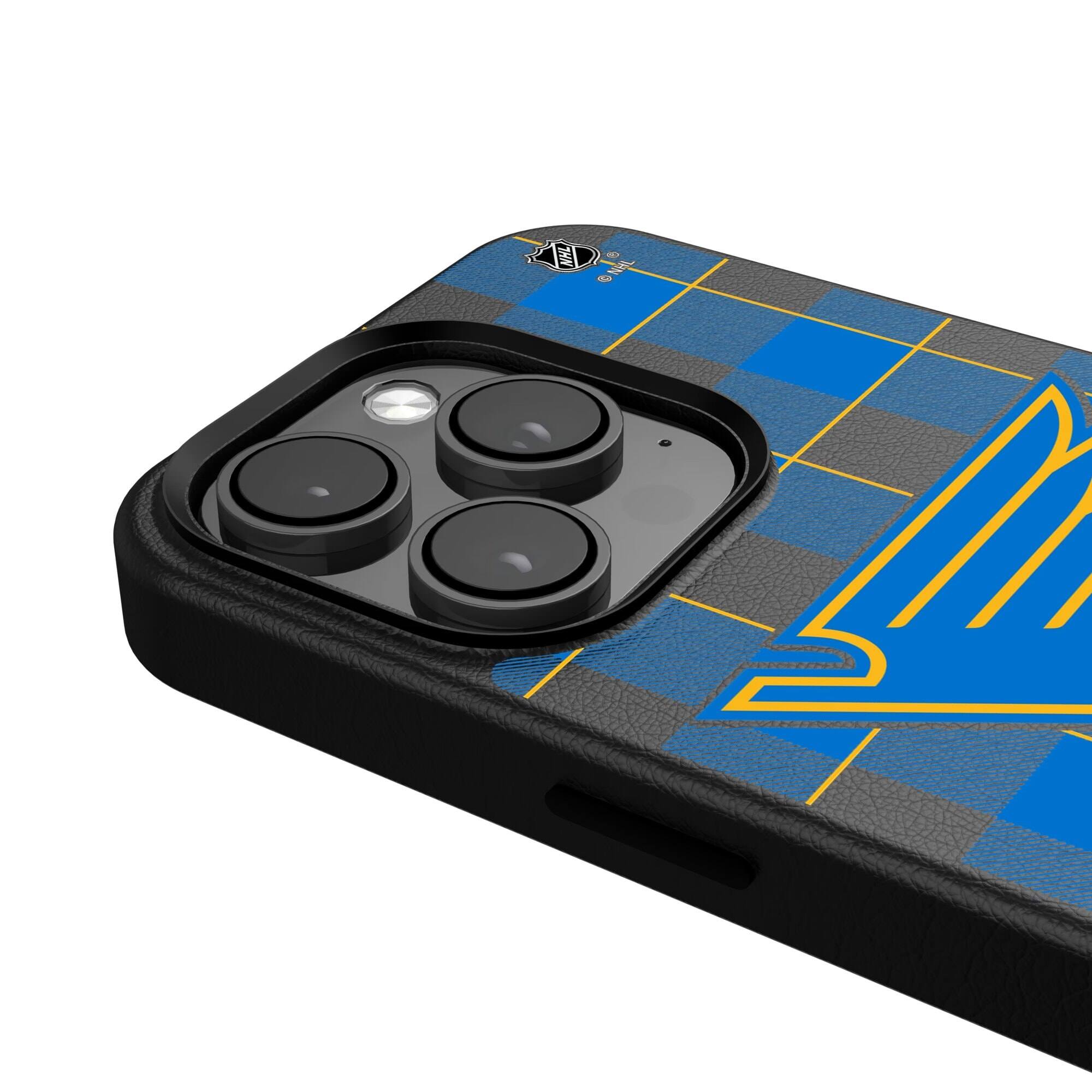 Alt View 3. Keyscaper - St. Louis Blues Plaid iPhone Magnetic Bump Case - 15 Plus - Black.