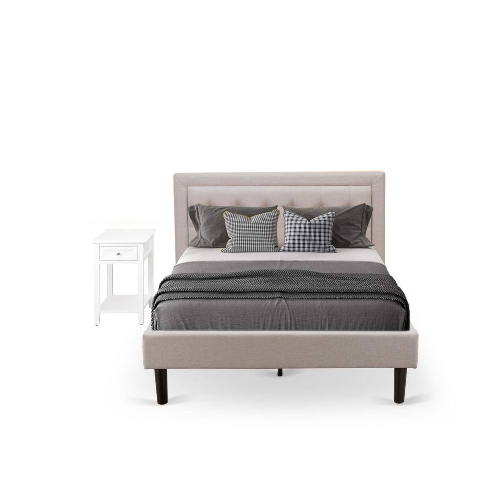 Alt View 4. East West Furniture - FN08F-1DE05 2-Pc Fannin Bedroom Furniture Set with 1 Full Bed and a Night Stand - Mist Beige Linen Fabric - Mist Beige.