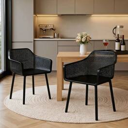 Kadyn - Set of 2 Modern Plastic Kitchen Chairs with Breathable Mesh Backrest, Finish - Black