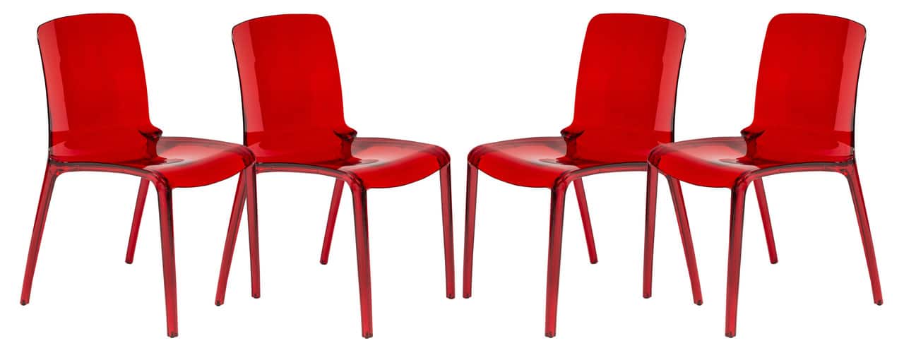 LeisureMod - Murray 4-Pieces Modern Plastic Dining Chair with Transparent Design Fully Assembled - Red