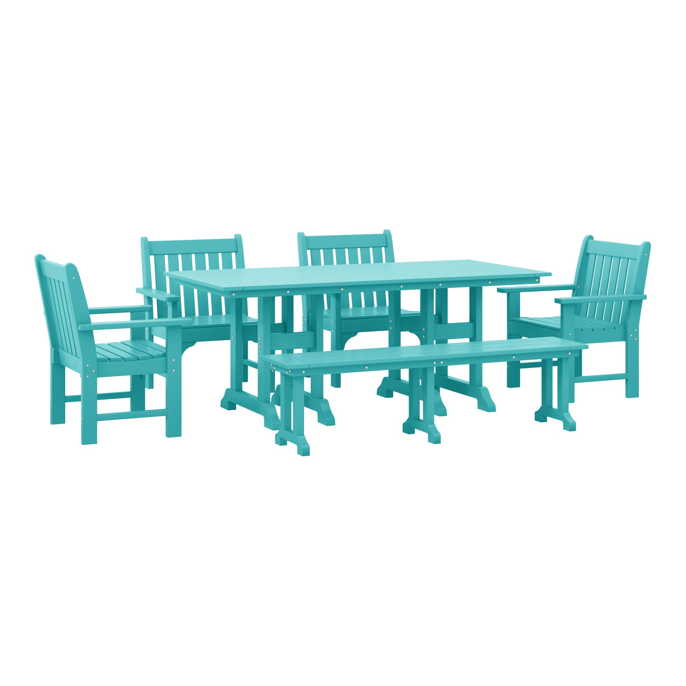 Front. WestinTrends - WestinTrends Malibu 6-Piece HDPE Outdoor Rectangle Dining Patio Table and Chairs Set - Turquoise.