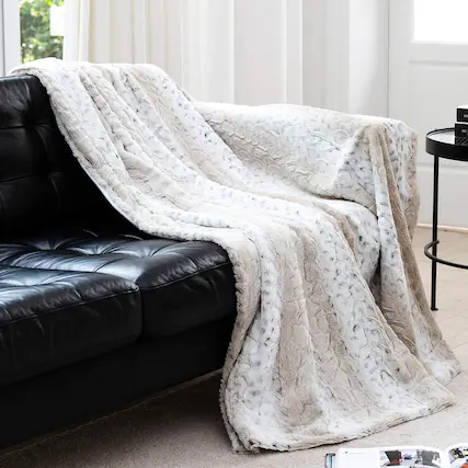 Front. Cheer Collection - Cheer Collection Embossed Faux Fur Throw Blanket - Ultra Soft Fuzzy Blanket - Snow Leopard.