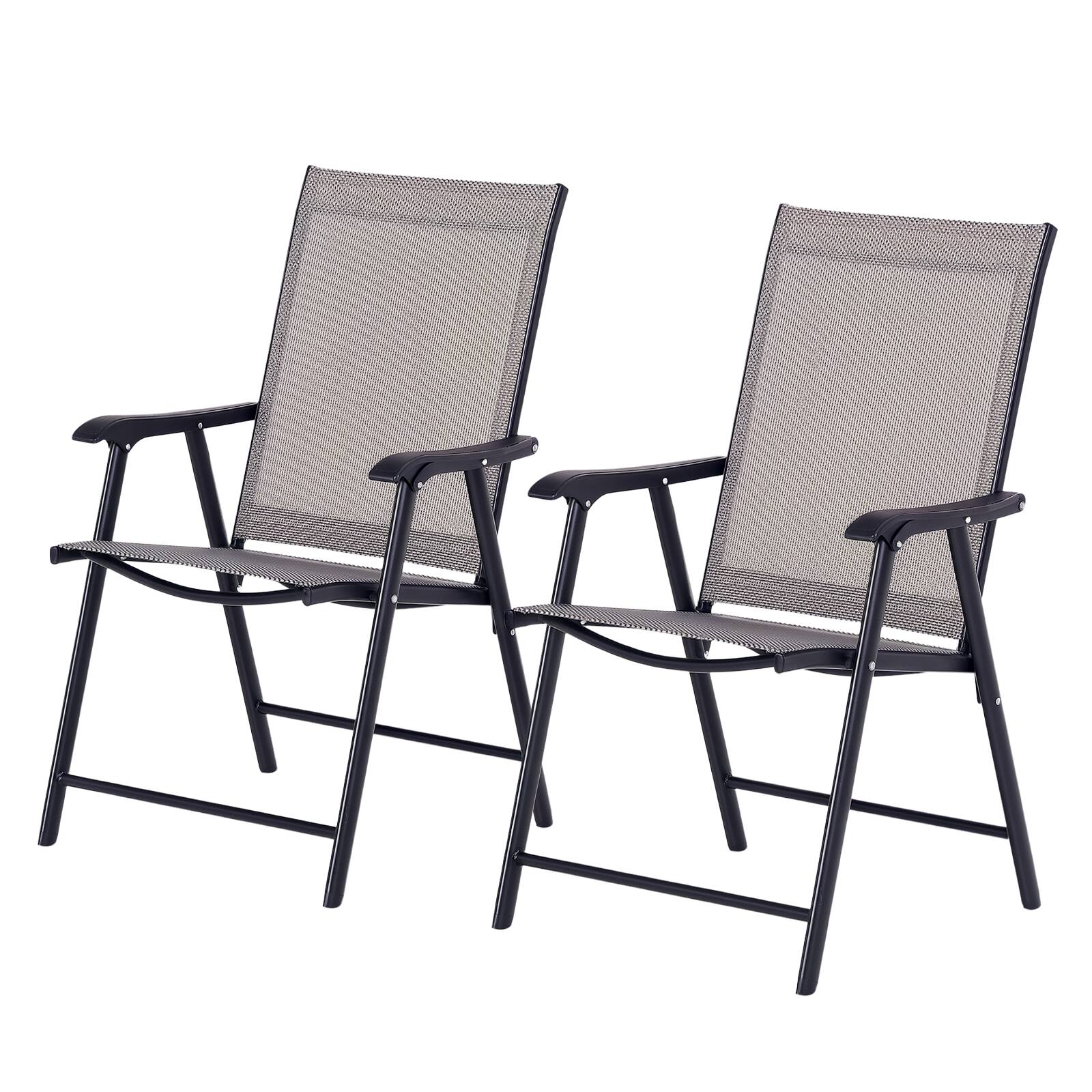 Front. Outsunny - Set of 2 Patio Folding Chairs, Stackable Outdoor Sling Patio Dining Chairs with Armrests for Lawn, Camping, Dining - gray.