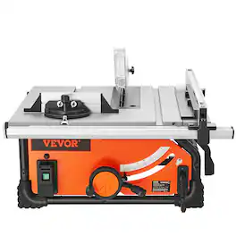 VEVOR - Table Saw for Jobsite, 10-inch 15-Amp, 25-in Max Rip Capacity, Cutting Speed up to 4500RPM, 40T Blade, Portable Compact - Black;Orange;Silver