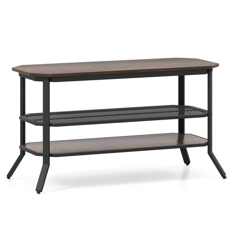 Alt View 3. WELLFOR - Industrial TV Stand for TVs up to 46", Wood Media Entertainment Center Console Table with Storage Shelves - Rustic Brown.