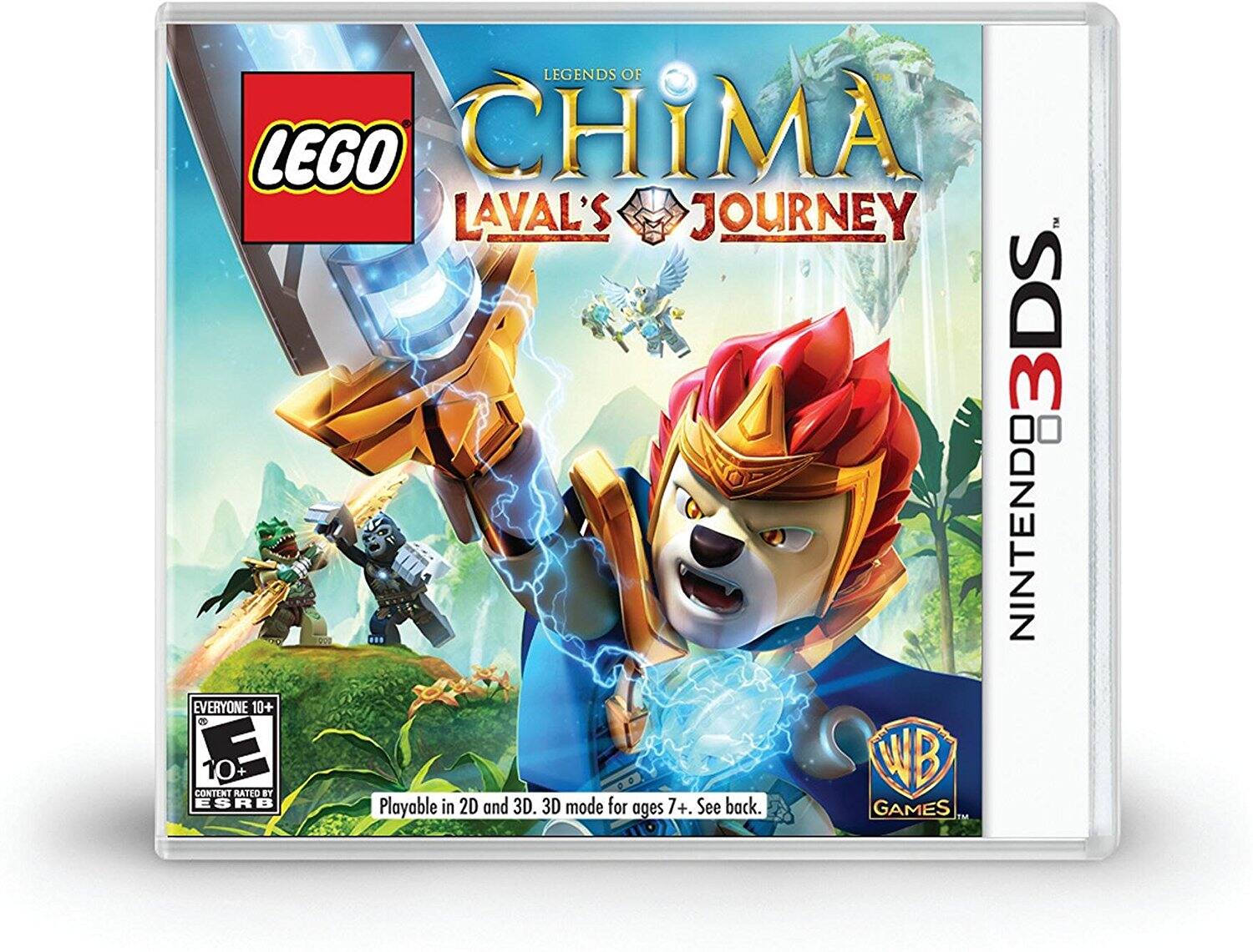 LEGENDS OF CHIMA  
Laval's Journey  

LEGO  

Nintendo 3DS  

Playable in 2D and 3D. 3D mode for ages 7+. See back.  

EVERYONE 10+  
CONTENT RATED BY ESRB  

WB GAMES