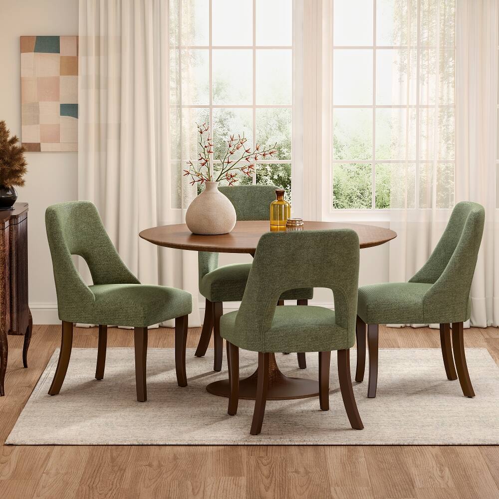 Angle. Loheer - Loheer Green Upholstered Dining Chairs Set of 2 Chenille Tufted Solid Wood Legs - Green.