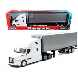 Freightliner Cascadia Truck White with Gray Container "Transporter" Series 1/32 Diecast Model by Welly