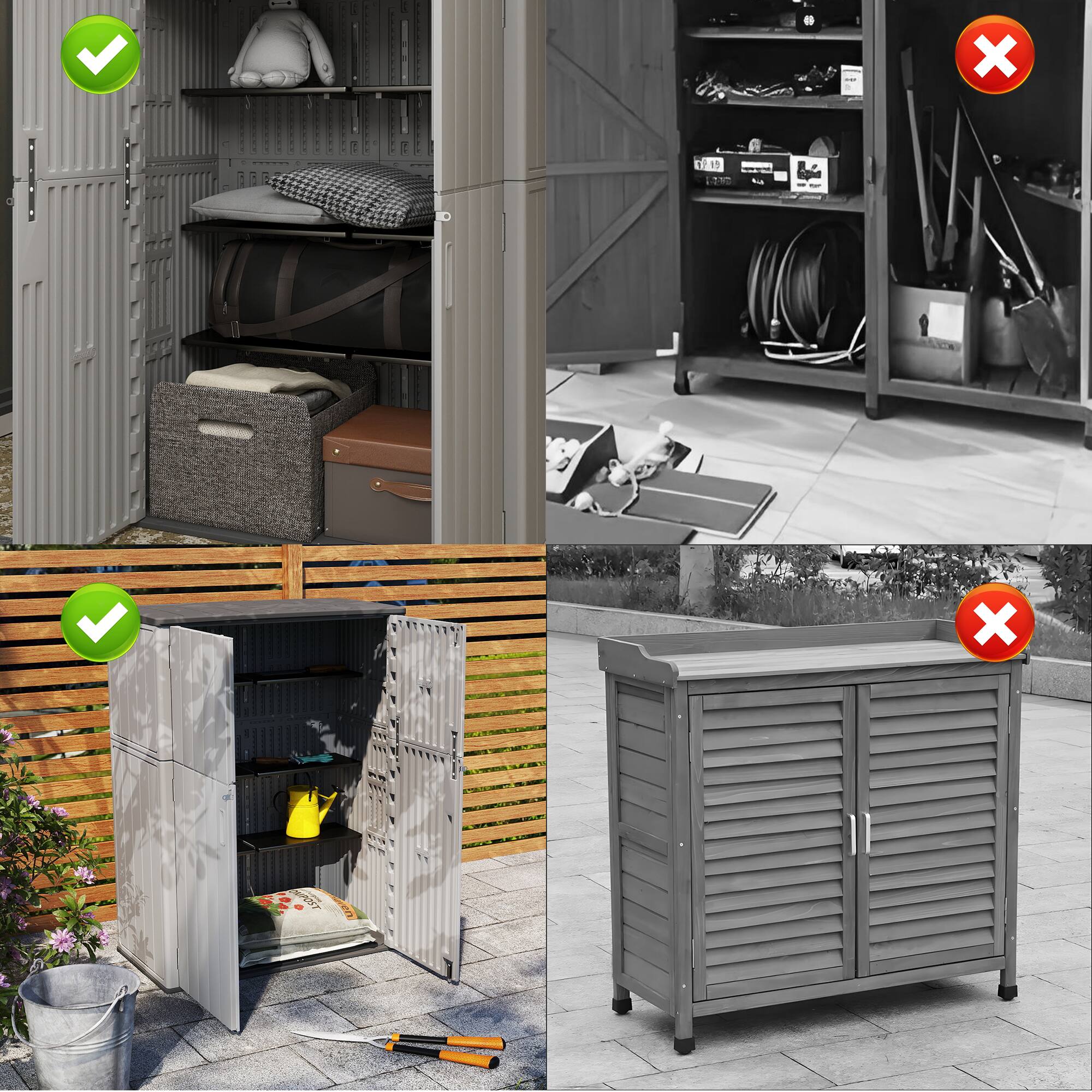 Alt View 2. Yardgrace - 57 Cu.ft Waterproof Resin Outdoor Storage Shed with Floor & 6 shelves,For Garage, Pool, Bike & Garden Storage Cabinet - Grey.