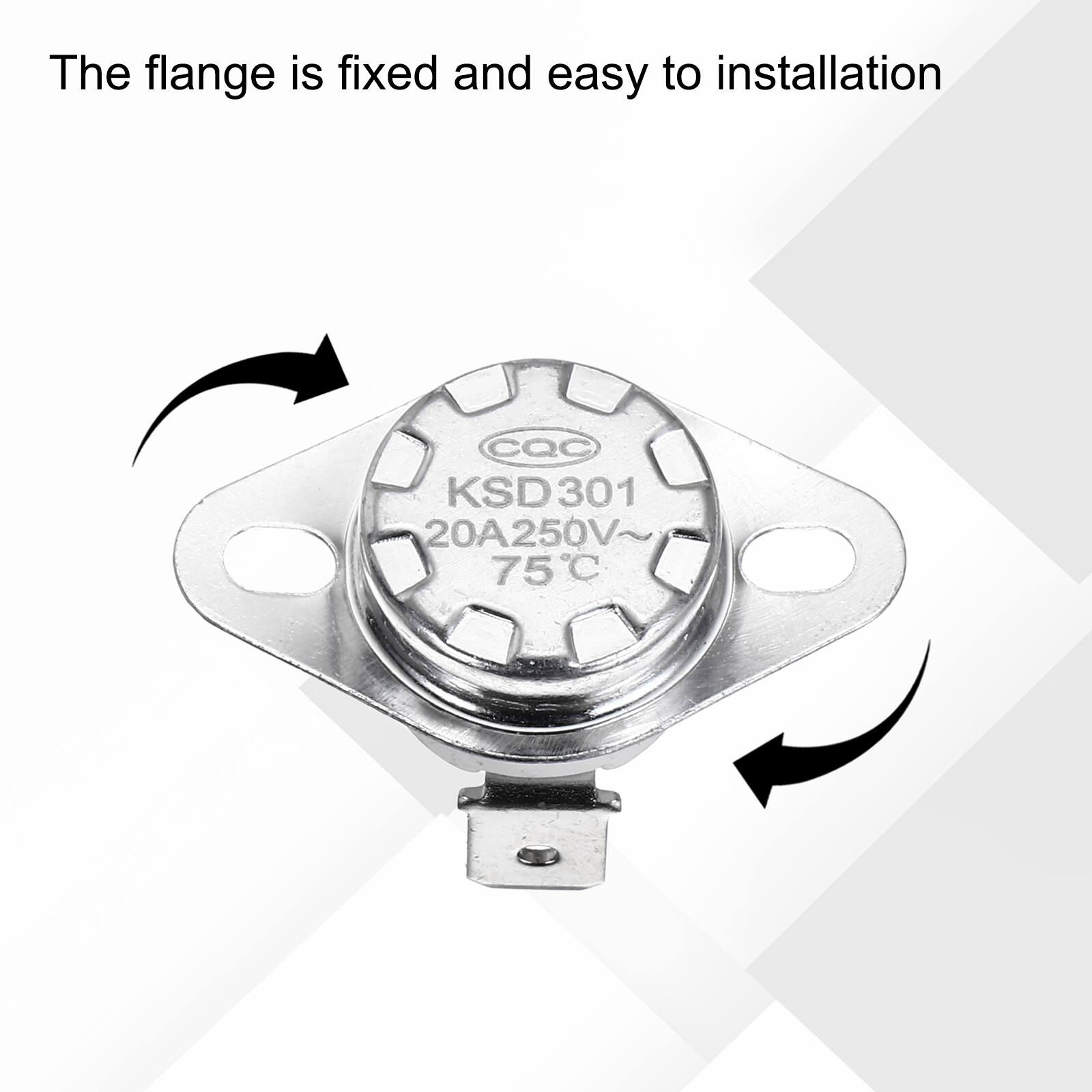 The flange is fixed and easy to installation  
CQC  
KSD301  
20A250V  
75°C