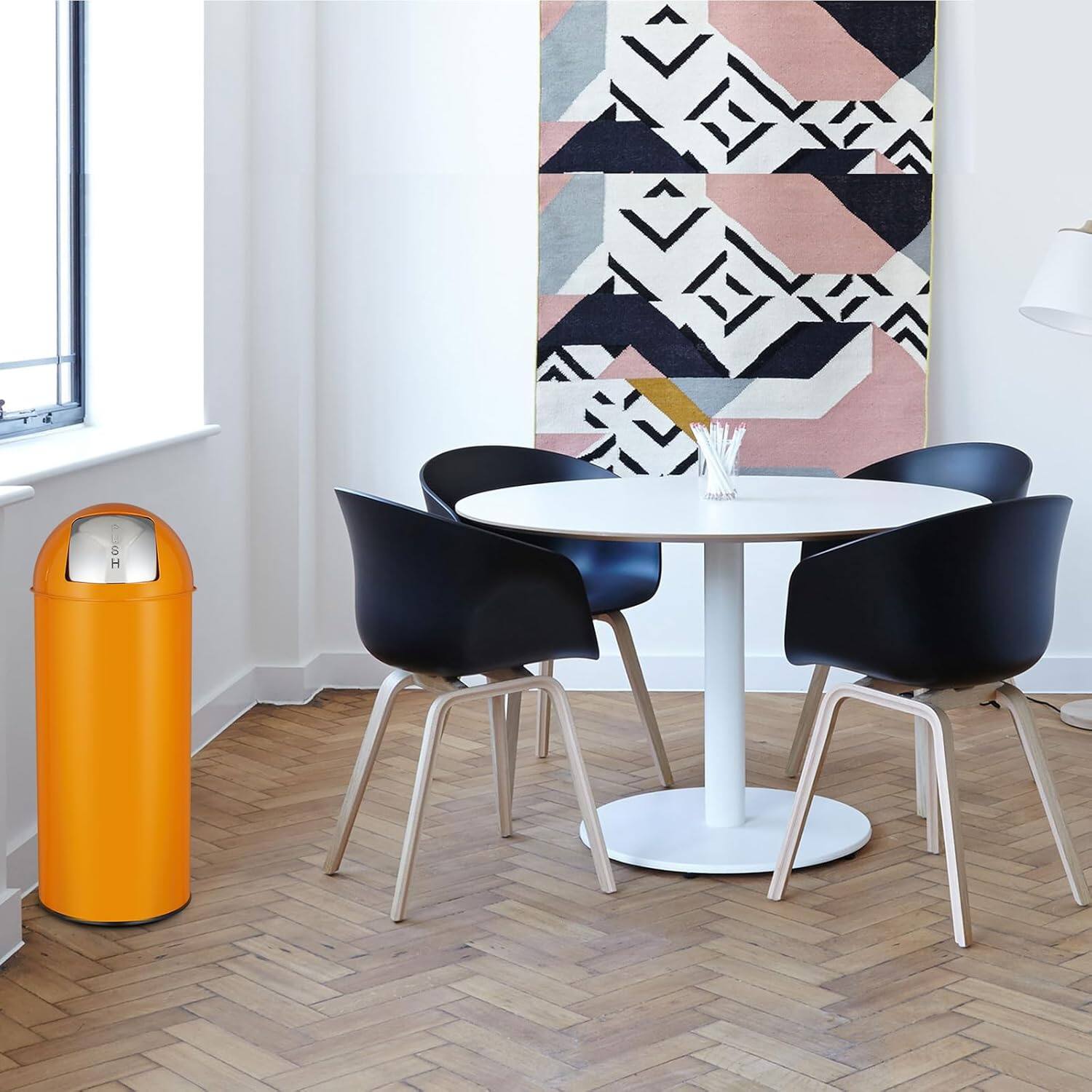 Alt View 2. Homhougo - 17 Gal / 65L Push Lid Trash Can Commercial Grade Heavy Duty Tall Commercial Trash Can Brushed Stainless Steel - Orange.