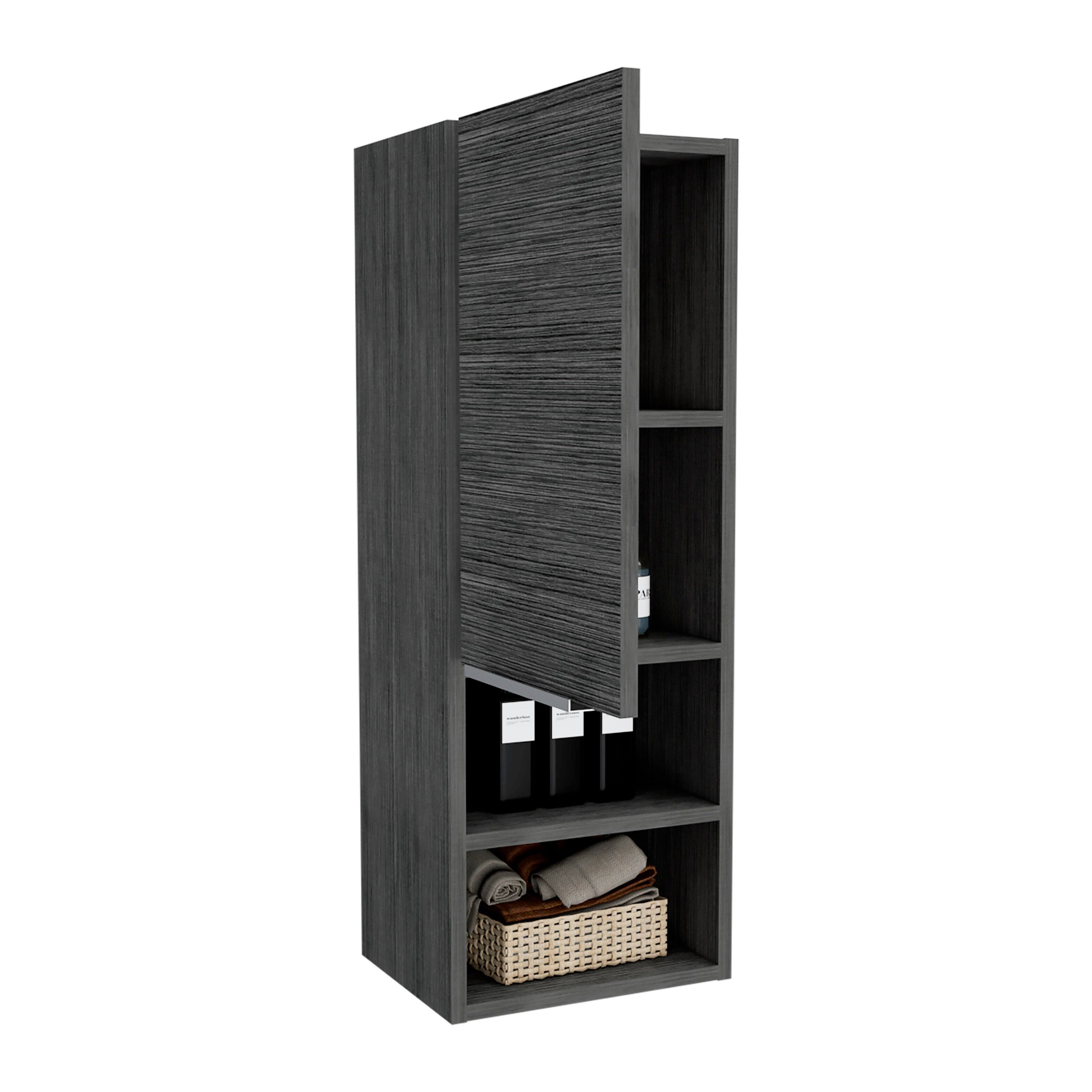 Alt View 1. TuHome - Mila Bathroom Cabinet, Two Interior Shelves, Two External Shelves, Single Door Cabinet - Smokey Oak.