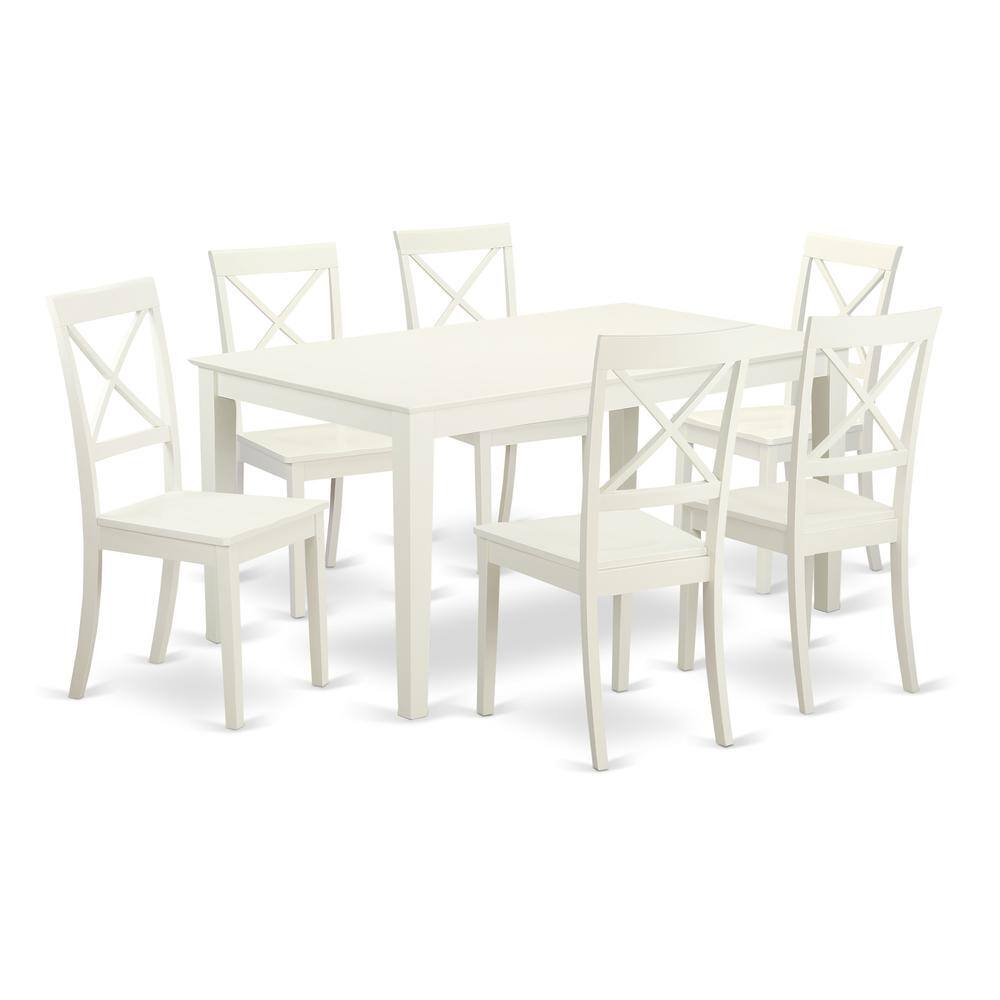 Back. East West Furniture - Dining Room Set Linen White - Brown.