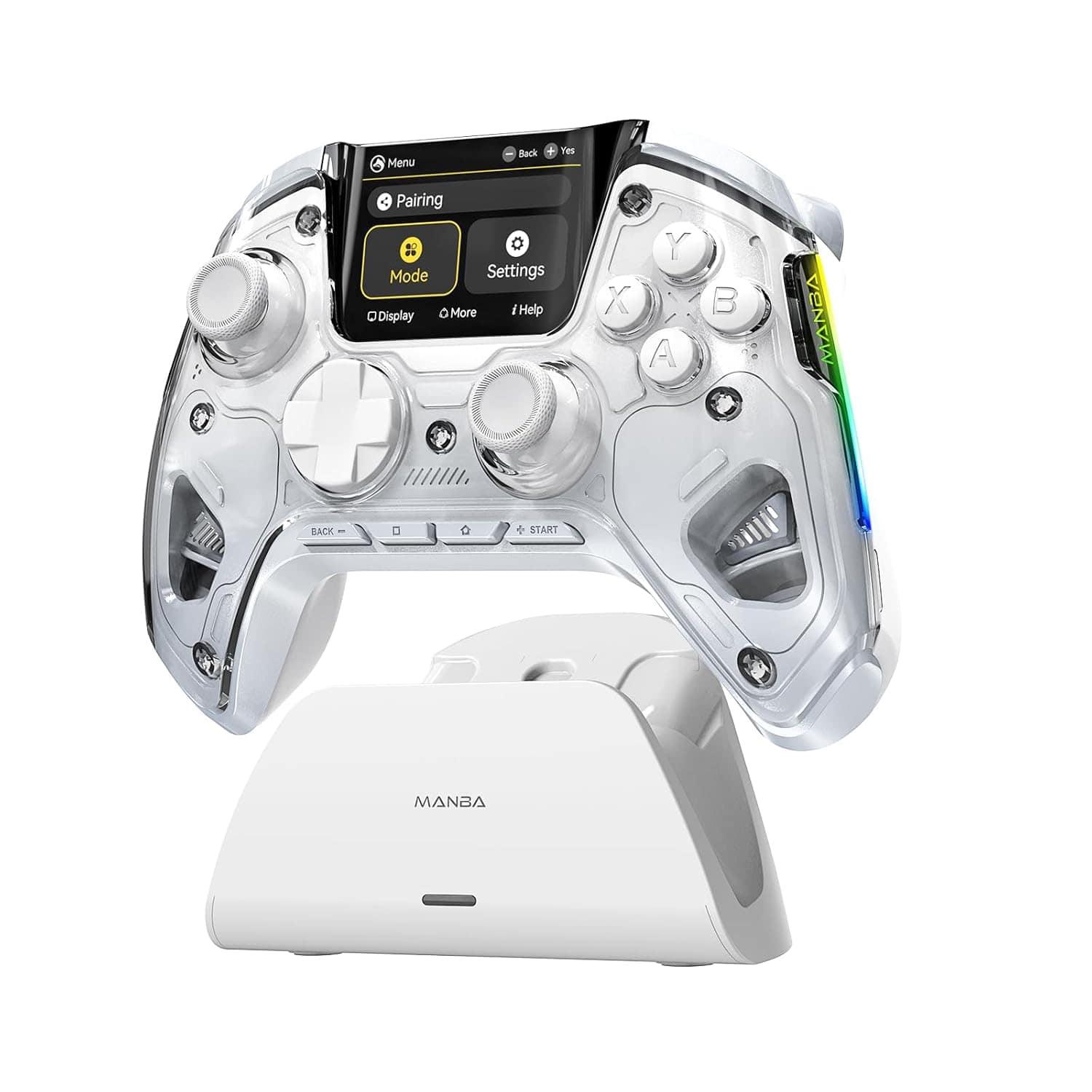 Manba - One Wireless Gaming Controller with Interactive Screen for Switch, Switch 2, PC, Android and iOS with Charging - White