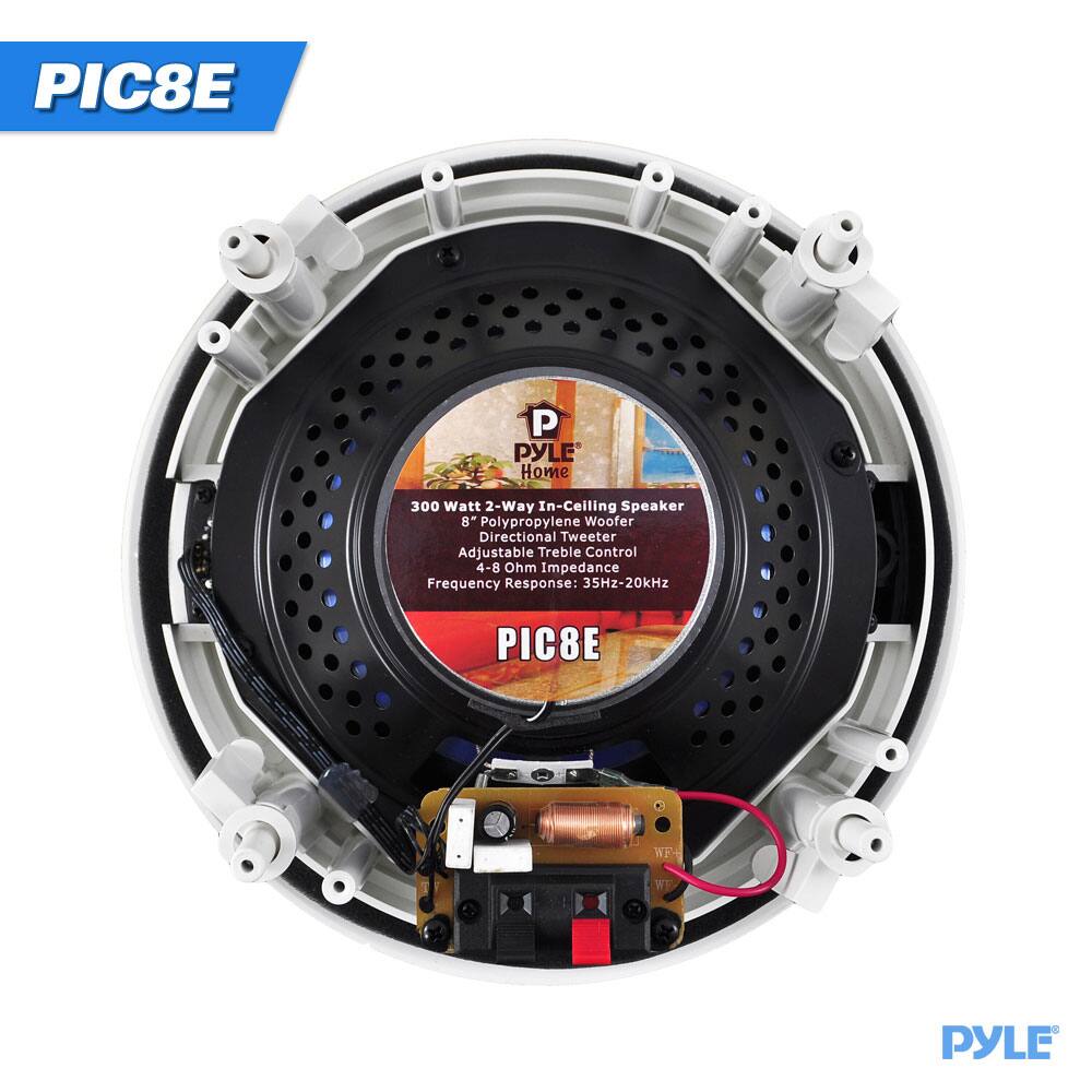 PIC8E

PYLE Home

300 Watt 2-Way In-Ceiling Speaker  
8" Polypropylene Woofer  
Directional Tweeter  
Adjustable Treble Control  
4-8 Ohm Impedance  
Frequency Response: 35Hz-20kHz

PIC8E