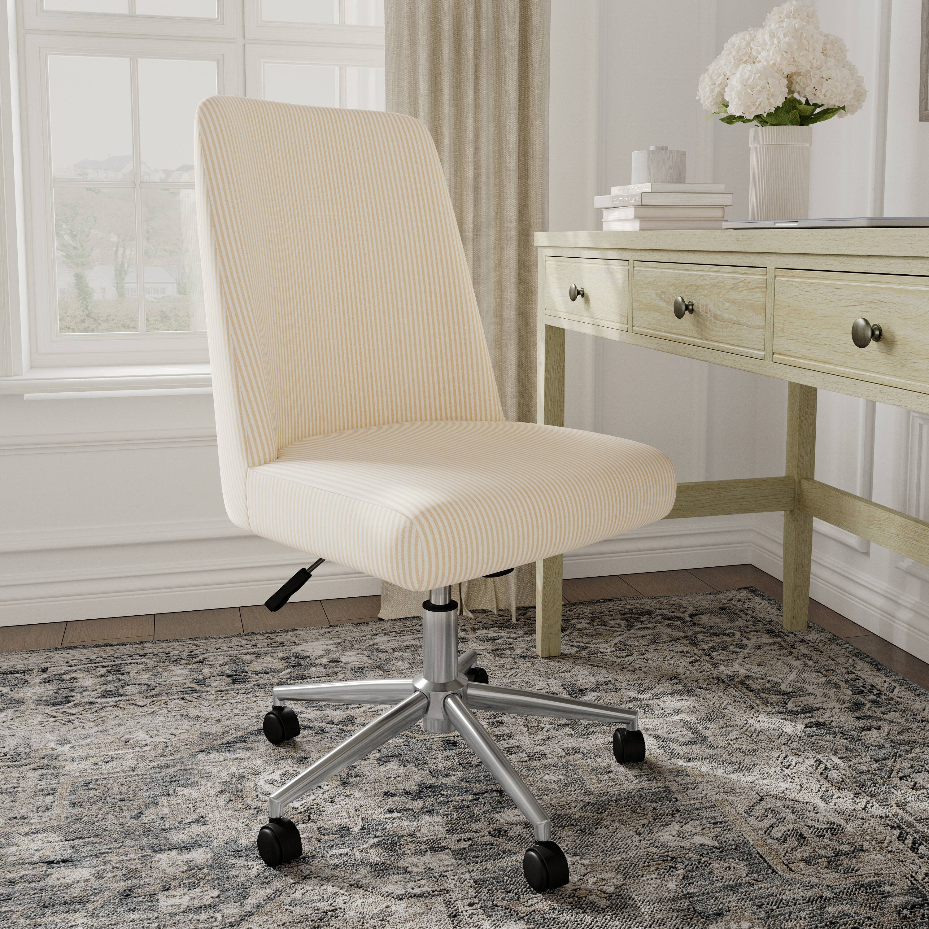 Alt View 5. Martha Stewart - Maeve Upholstered Height Adjustable Swivel Home Office Chair - Beige Stripe Fabric/Polished Nickel Frame.