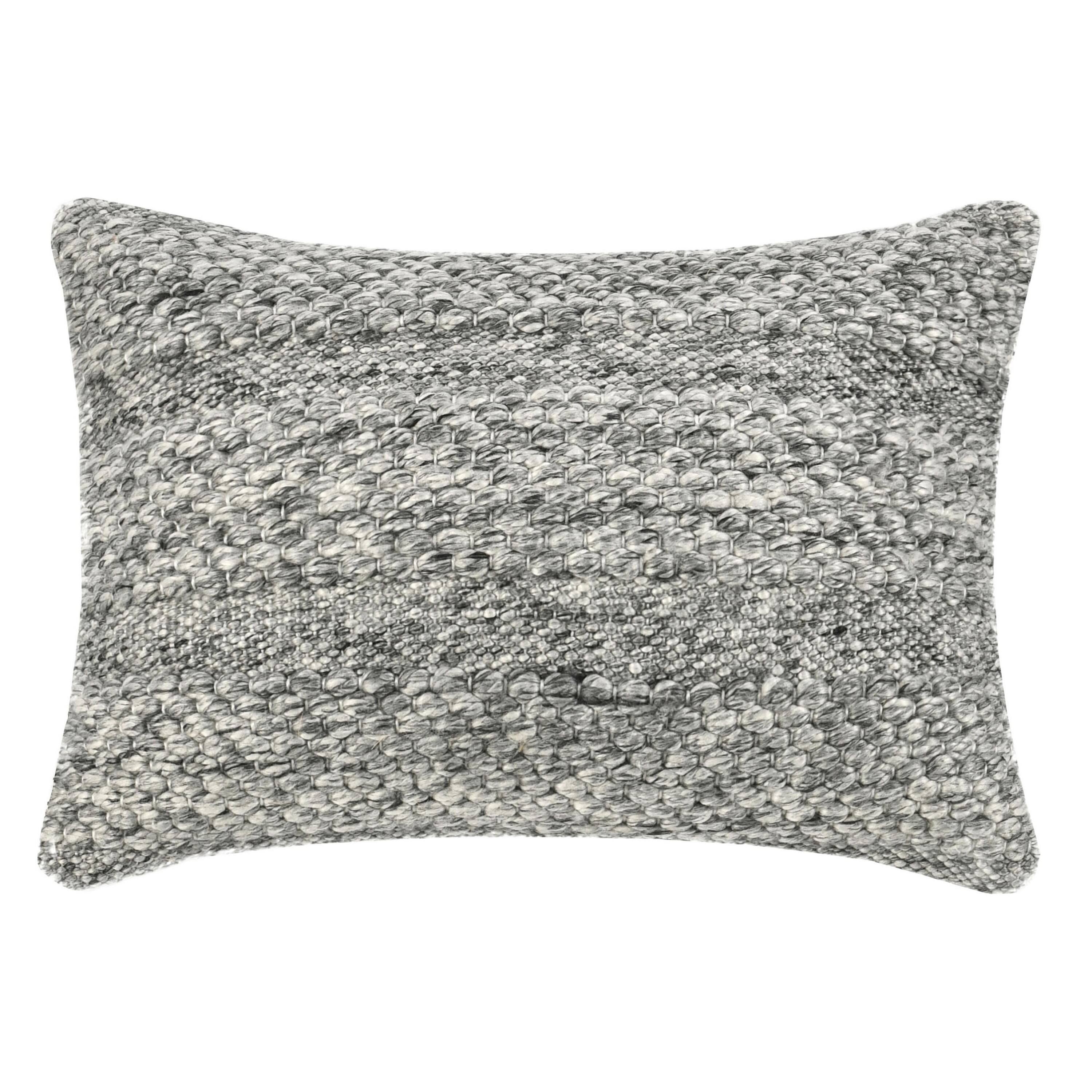 Front. Manhattan Lane - Dolu Lumbar Throw Pillow, Hand Woven Texture, 14x20 Inch - Gray.