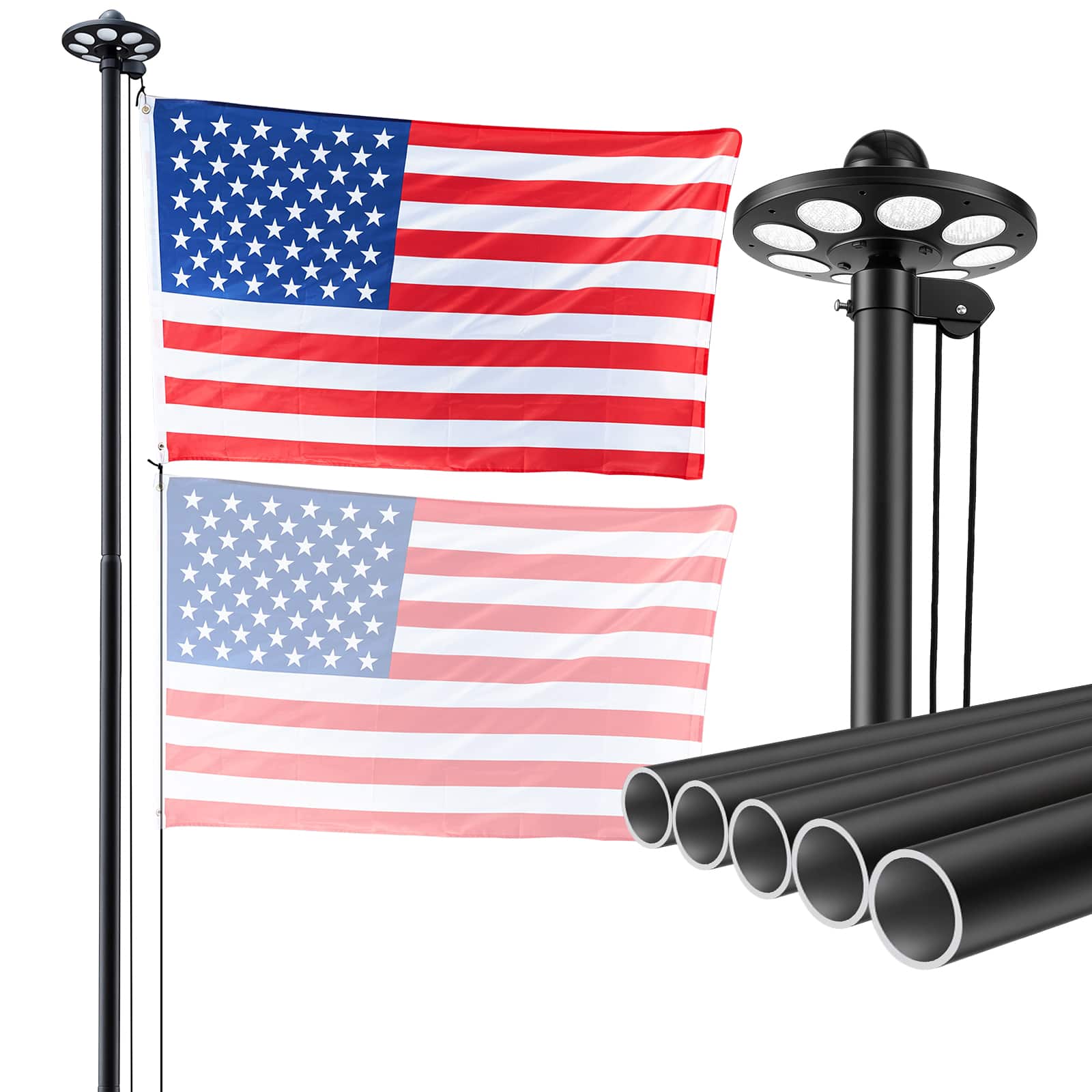 VEVOR - Flag Pole, 25ft Heavy Duty Sectional Flagpole Kit with 136 LED Solar Light for Outside House In Ground - Black price history on PriceWatchPro