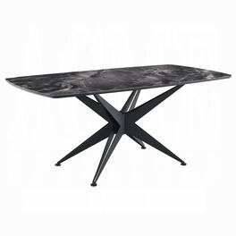 Manhattan Lane - Laus Dining Table, 71 Inch Crystal Glass Top, Geometric Base - Black
