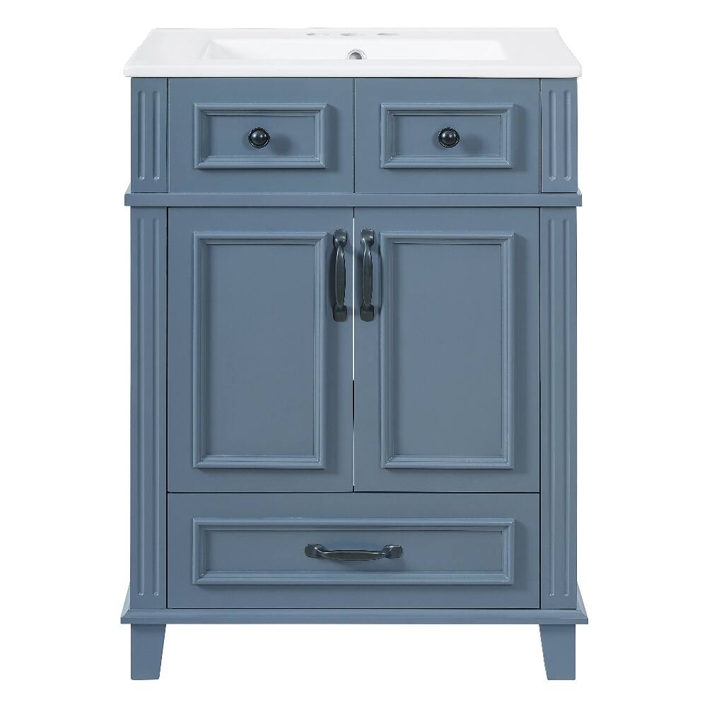 Alt View 6. Loheer - Loheer 24 inch Bathroom Vanity with Sink, Blue Solid Wood Frame Freestanding Cabinet - Blue.