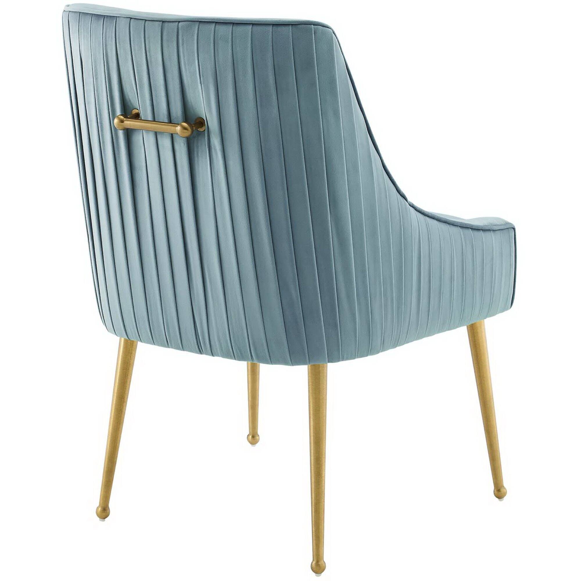 Left. Modway - Discern Pleated Back Upholstered Performance Velvet Dining Chair by Modway - Blue.