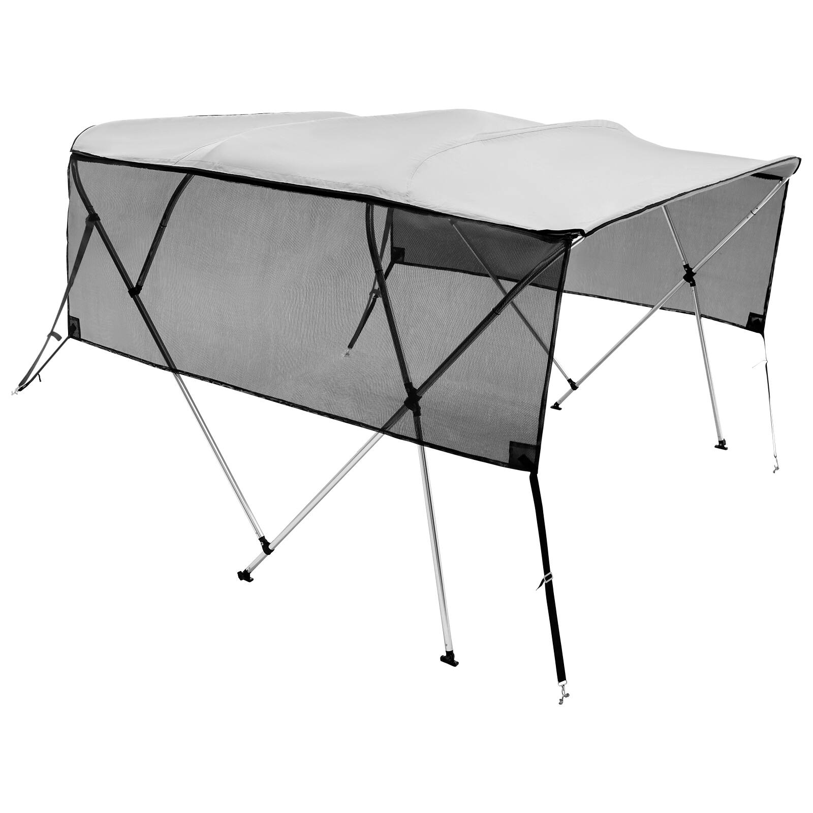 Alt View 5. VEVOR - 4 Bow Bimini Top Boat Cover, Detachable Mesh Sidewalls, 600D Polyester Canopy with 1" Aluminum Alloy Frame - Gray.