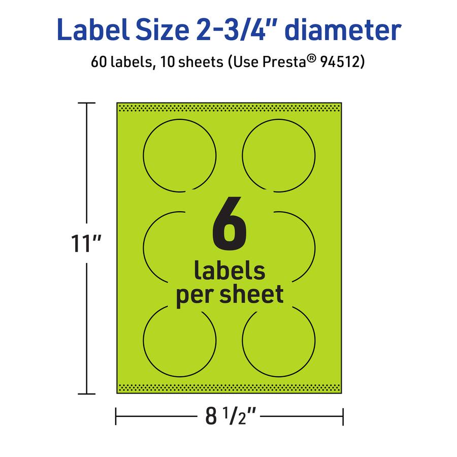 Colorful Size Labels Avery Printable Round Labels, Bright 2.75