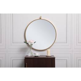 Elegant Decor - Metal frame round mirror with decorative hook 21 inch - Brass