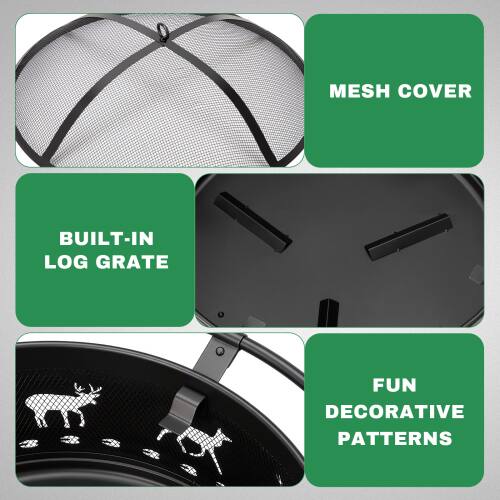 MESH COVER  
BUILT-IN LOG GRATE  
FUN DECORATIVE PATTERNS
