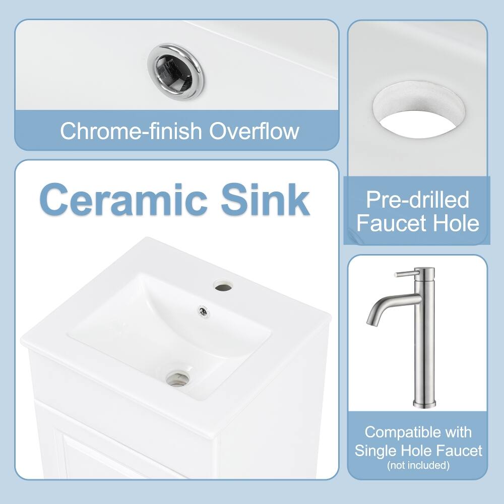 Chrome-finish Overflow  
Ceramic Sink  
Pre-drilled Faucet Hole  
Compatible with Single Hole Faucet (not included)