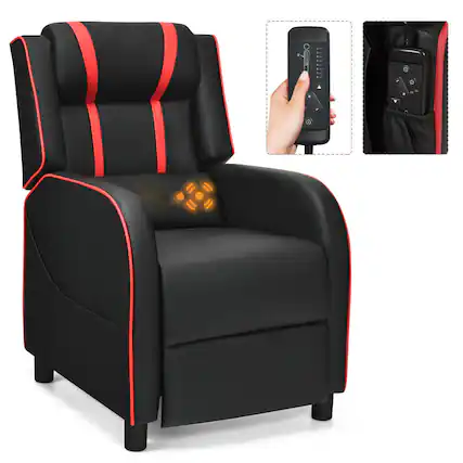Front. Ecooso - Racing-Style Gaming Recliner Chair with Massage and Footrest, Adjustable Backrest, Home Theater Seating - Red.